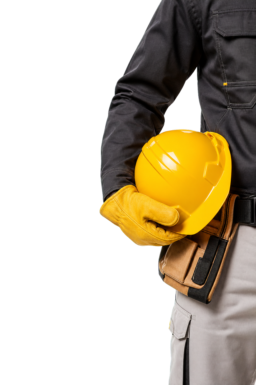 Construction worker holding a yellow safety helmet