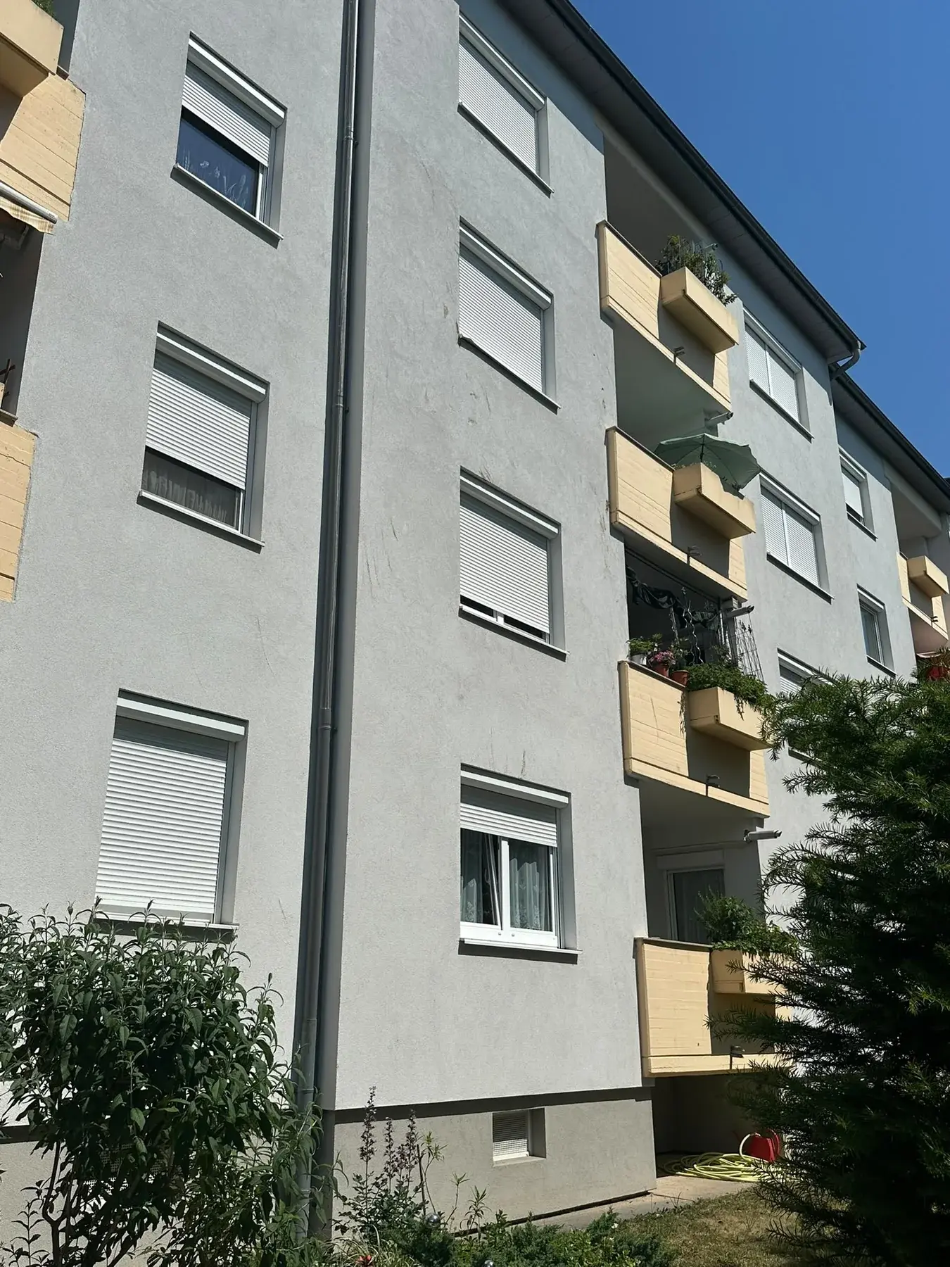 Exterior view of a residential building after construction work